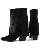 Bottines en Velours de Cuir Hundred Dollar Bill noires - Talon 8 cm