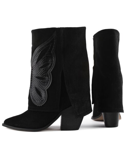 Bottines en Velours de Cuir Hundred Dollar Bill noires - Talon 8 cm