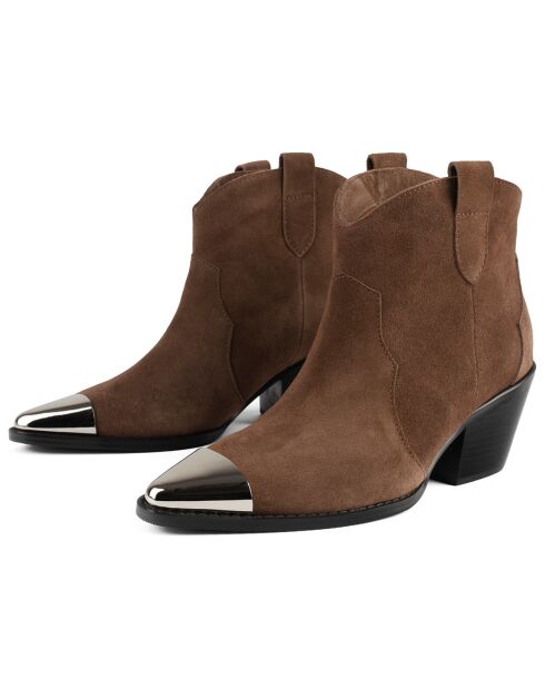 Boots en Velours de Cuir Manhattan Skyline marron - Talon 4 cm
