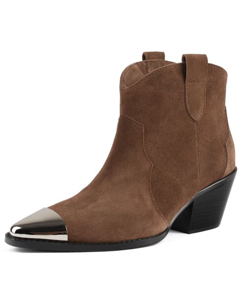 Boots en Velours de Cuir Manhattan Skyline marron - Talon 4 cm