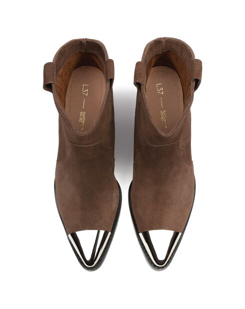 Boots en Velours de Cuir Manhattan Skyline marron - Talon 4 cm