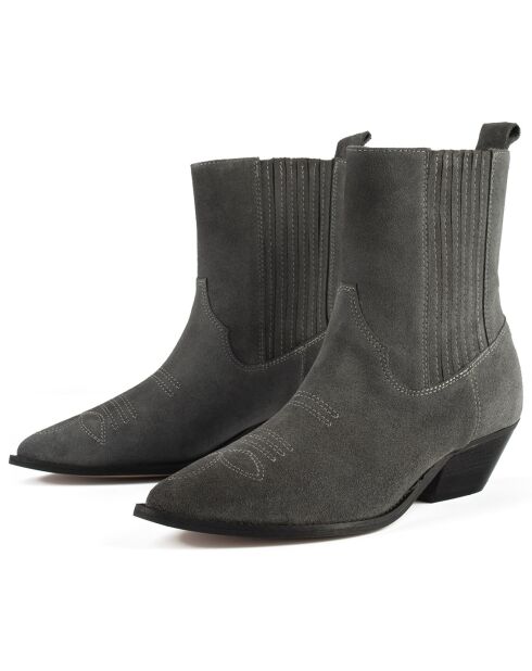 Bottines en Velours de Cuir Never Been Alone grises