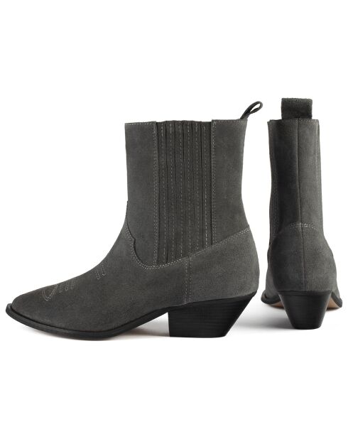 Bottines en Velours de Cuir Never Been Alone grises