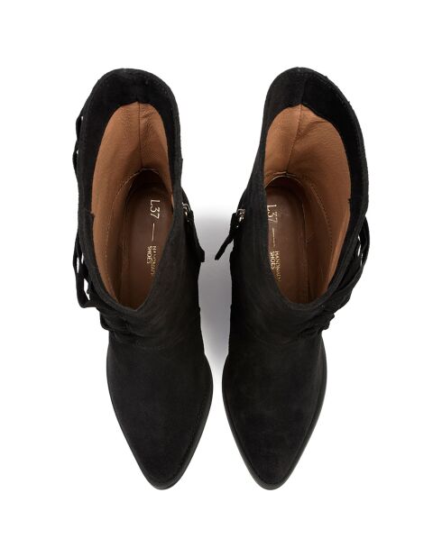 Bottines en Velours de Cuir One Of The Girls noires - Talon 9 cm