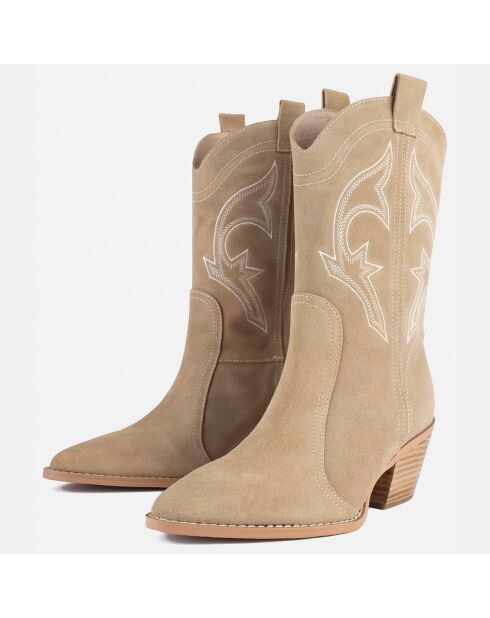 Santiags en Velours de Cuir Only Want You beiges - Talon 6 cm