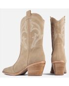 Santiags en Velours de Cuir Only Want You beiges - Talon 6 cm