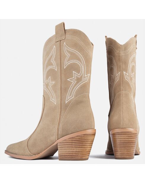 Santiags en Velours de Cuir Only Want You beiges - Talon 6 cm