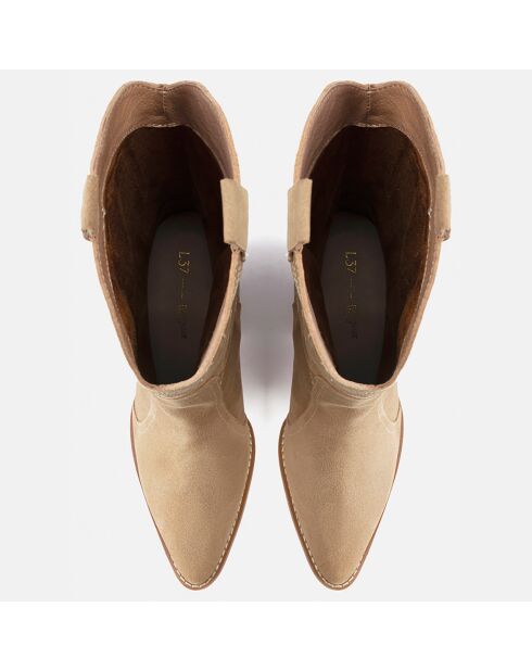 Santiags en Velours de Cuir Only Want You beiges - Talon 6 cm
