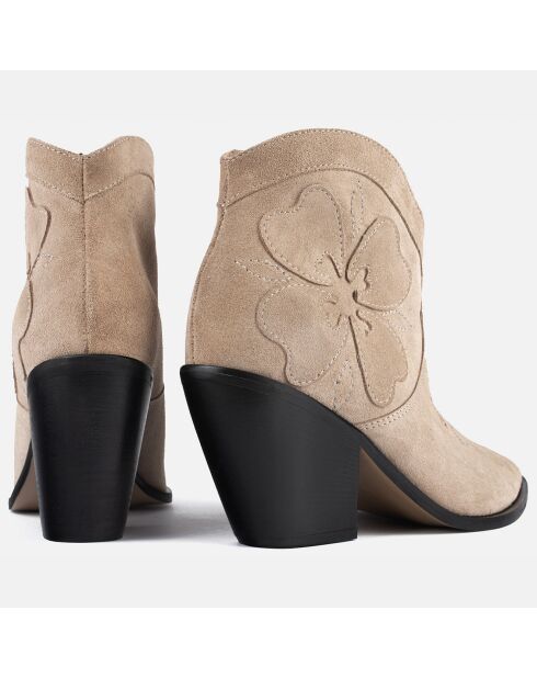 Bottines en Velours de Cuir Swinging On A Star beiges - Talon 9 cm