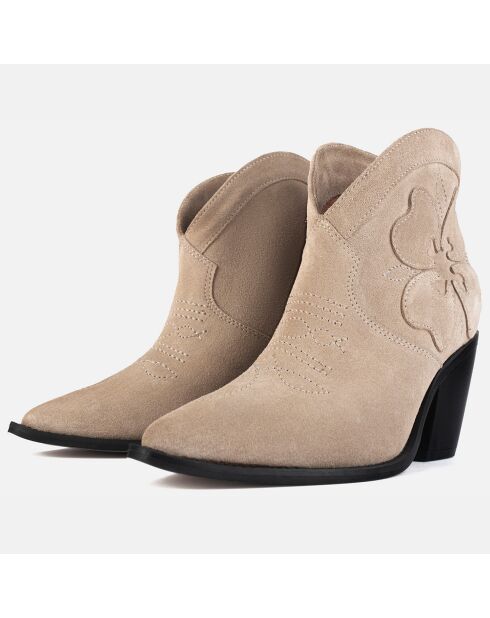 Bottines en Velours de Cuir Swinging On A Star beiges - Talon 9 cm