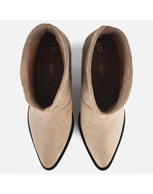 Bottines en Velours de Cuir Swinging On A Star beiges - Talon 9 cm