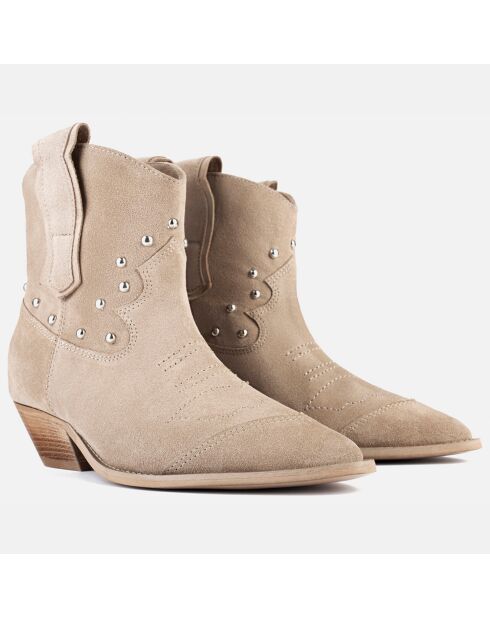 Boots en Velours de Cuir Texas beiges - Talon 4 cm