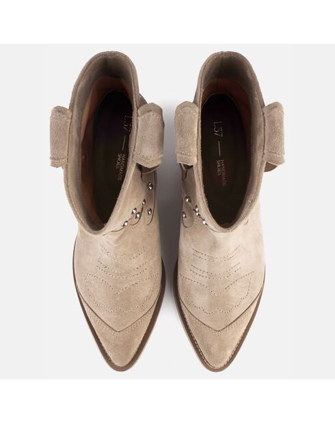 Boots en Velours de Cuir Texas beiges - Talon 4 cm