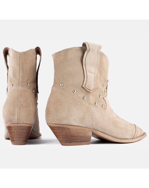 Boots en Velours de Cuir Texas beiges - Talon 4 cm