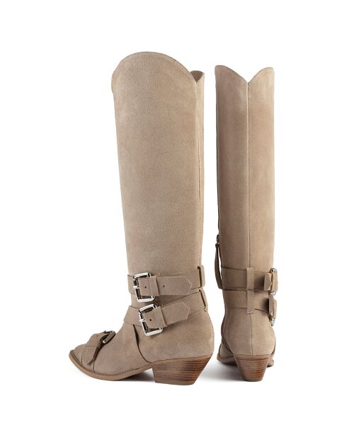 Freak Me Now beige fluwelen leren laarzen
