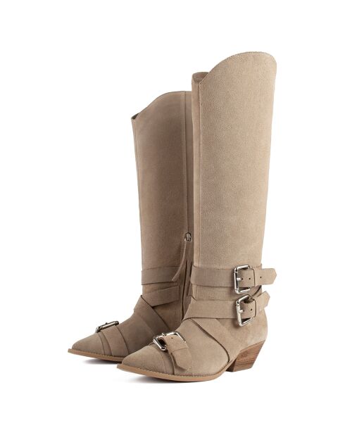 Freak Me Now beige fluwelen leren laarzen