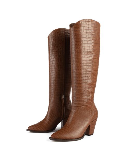Bottes en Cuir Give Me The Night marron - Talon 8 cm