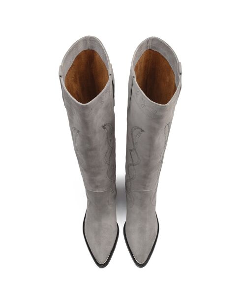 Bottes en Velours de Cuir Live In Texas grises