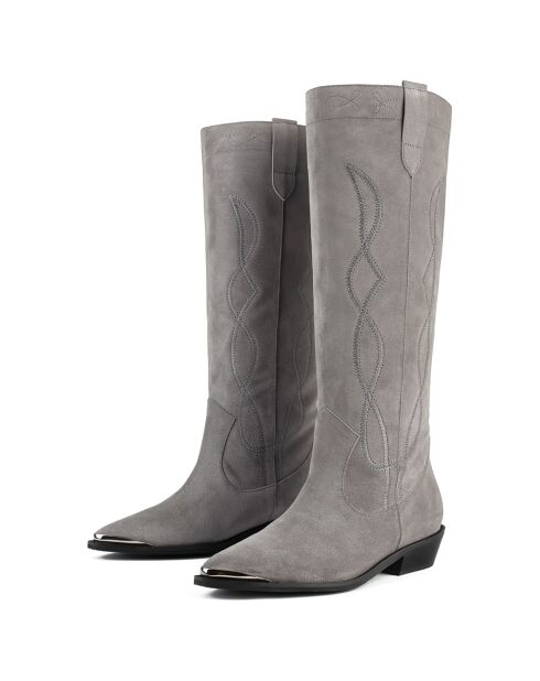 Bottes en Velours de Cuir Live In Texas grises
