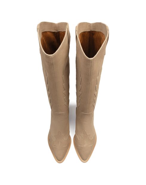 Route 66 beige fluwelen leren laarzen