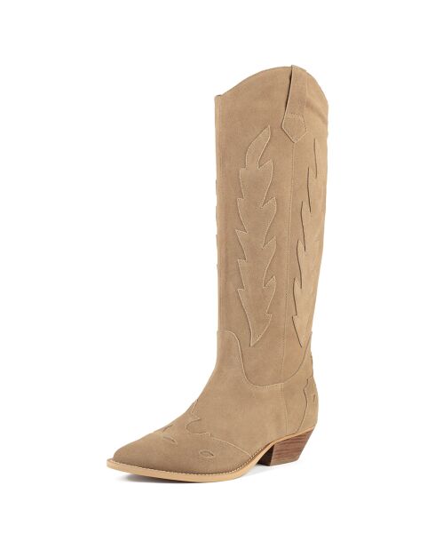 Route 66 beige fluwelen leren laarzen