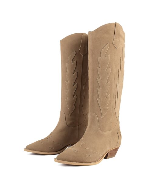 Route 66 beige fluwelen leren laarzen