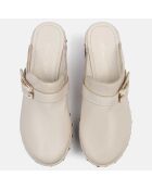 Zuecos de verano de piel blanca, tacón de 7 cm
