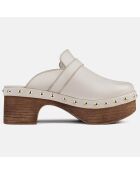 Zuecos de verano de piel blanca, tacón de 7 cm