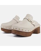 Zuecos de verano de piel blanca, tacón de 7 cm