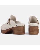Zuecos de verano de piel blanca, tacón de 7 cm