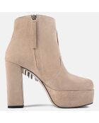 Bottines en Velours de Cuir Crazy In The Night beiges - Talon 12 cm