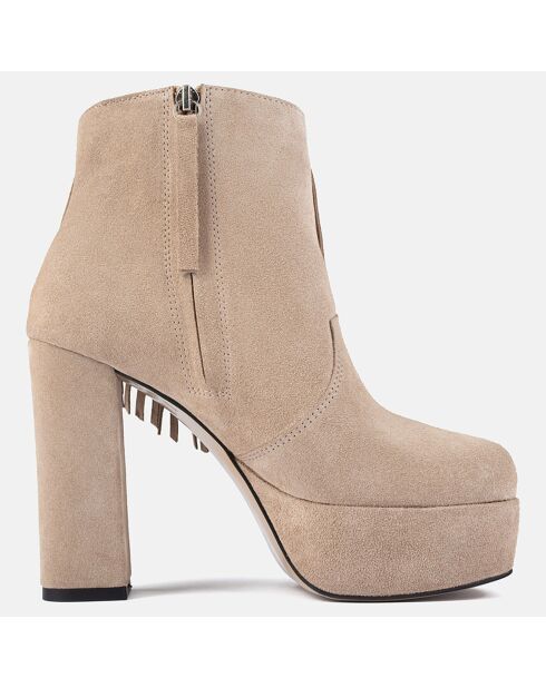 Bottines en Velours de Cuir Crazy In The Night beiges - Talon 12 cm