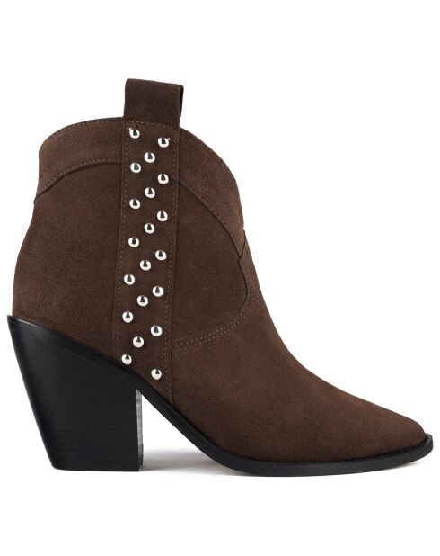 Bottines en Velours de Cuir Electric Feel marron - Talon 9 cm
