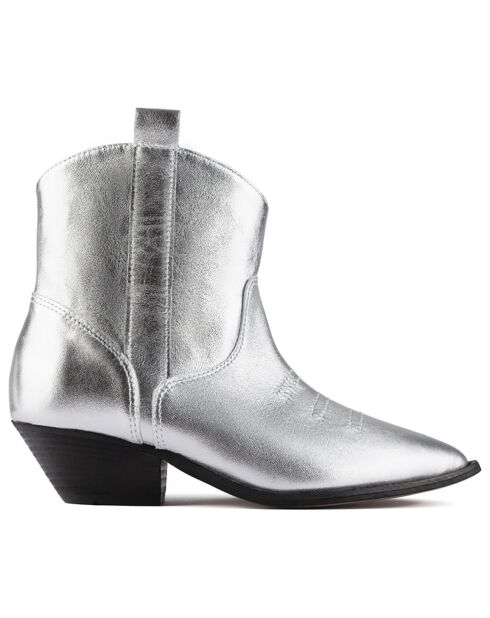 Boots en Cuir Glitch argentées - Talon 4 cm