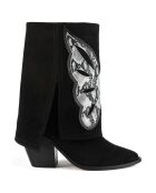 Hundred Dollar Bill schwarze Lederstiefel aus Samt - 8 cm Absatz
