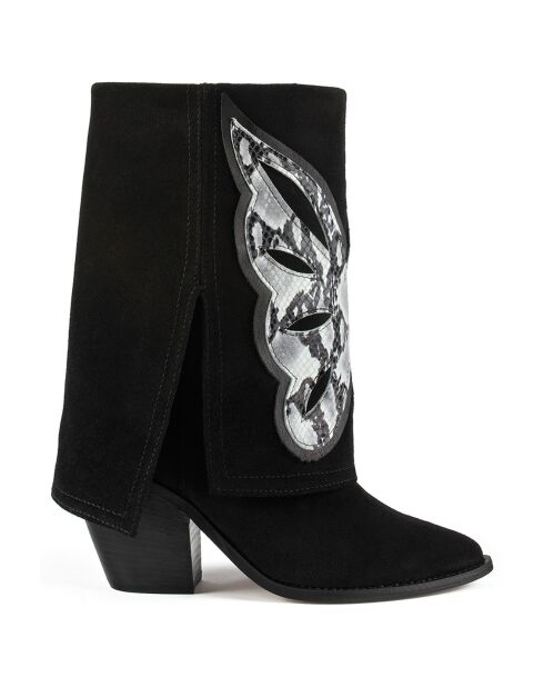 Hundred Dollar Bill schwarze Lederstiefel aus Samt - 8 cm Absatz