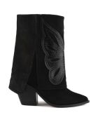 Bottines en Velours de Cuir Hundred Dollar Bill noires - Talon 8 cm