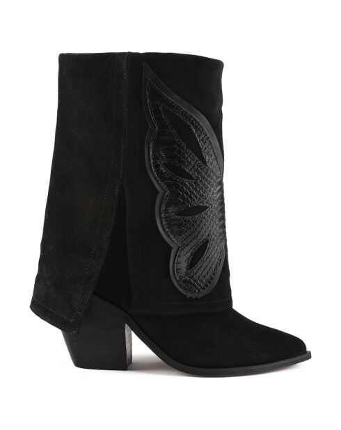Bottines en Velours de Cuir Hundred Dollar Bill noires - Talon 8 cm