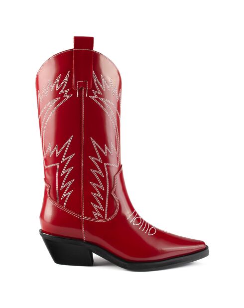 Santiags en Cuir Verni Holly  Leaves rouges