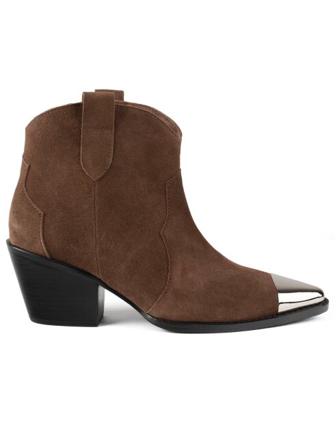 Boots en Velours de Cuir Manhattan Skyline marron - Talon 4 cm