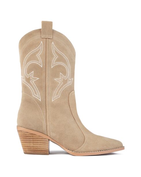 Santiags en Velours de Cuir Only Want You beiges - Talon 6 cm