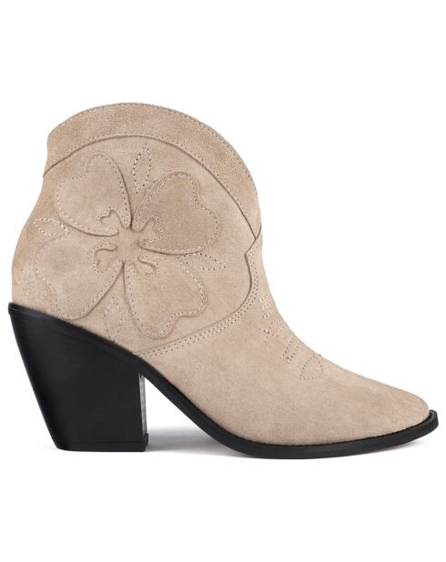 Bottines en Velours de Cuir Swinging On A Star beiges - Talon 9 cm