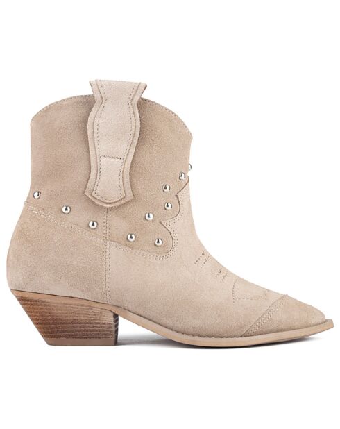 Boots en Velours de Cuir Texas beiges - Talon 4 cm