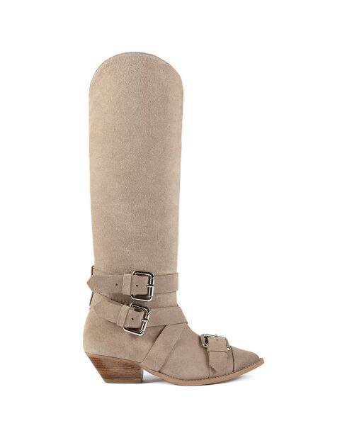 Freak Me Now beige fluwelen leren laarzen