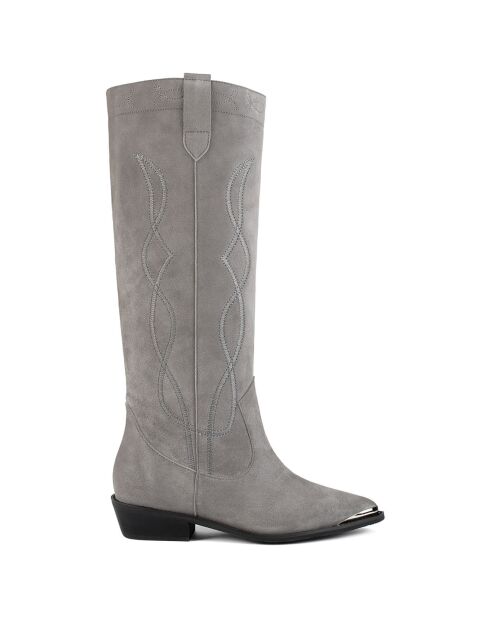 Bottes en Velours de Cuir Live In Texas grises