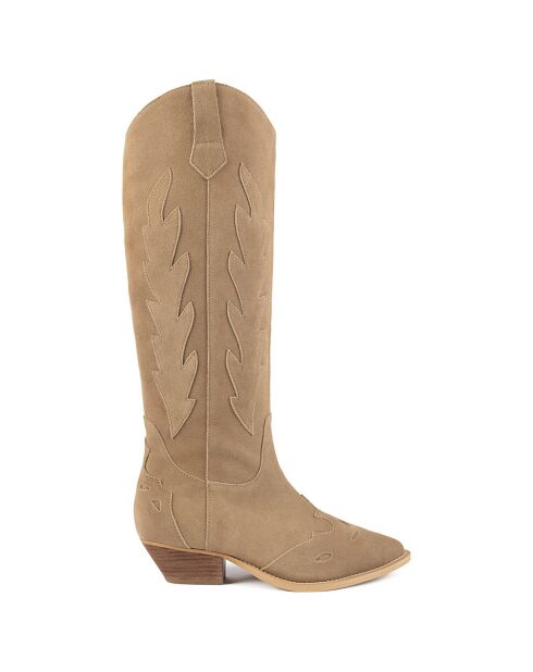 Route 66 beige fluwelen leren laarzen