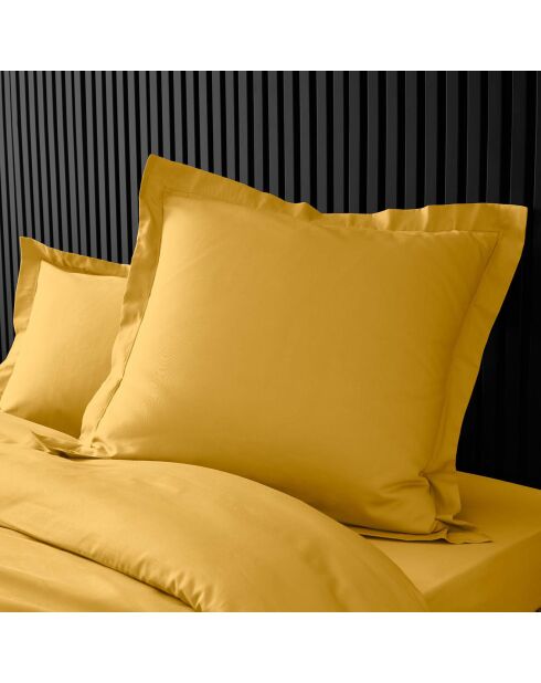 2 Taies d'oreiller volant plat 100% percale de coton Percaline curry