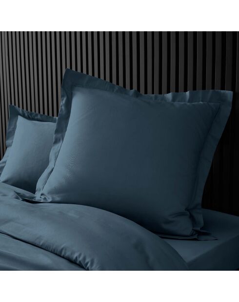 2 Taies d'oreiller volant plat 100% percale de coton Percaline bleu nuit