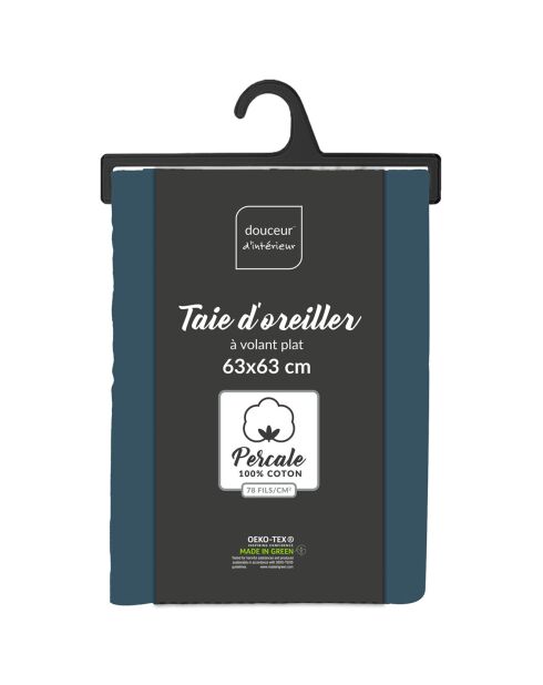 2 Taies d'oreiller volant plat 100% percale de coton Percaline bleu nuit