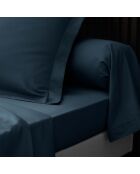 2 Taies d'oreiller volant plat 100% percale de coton Percaline bleu nuit